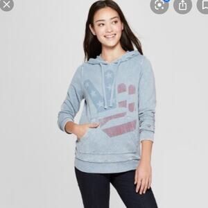 Junk Food Wash Blue Distressed Peace Sign American Flag Hoodie Small